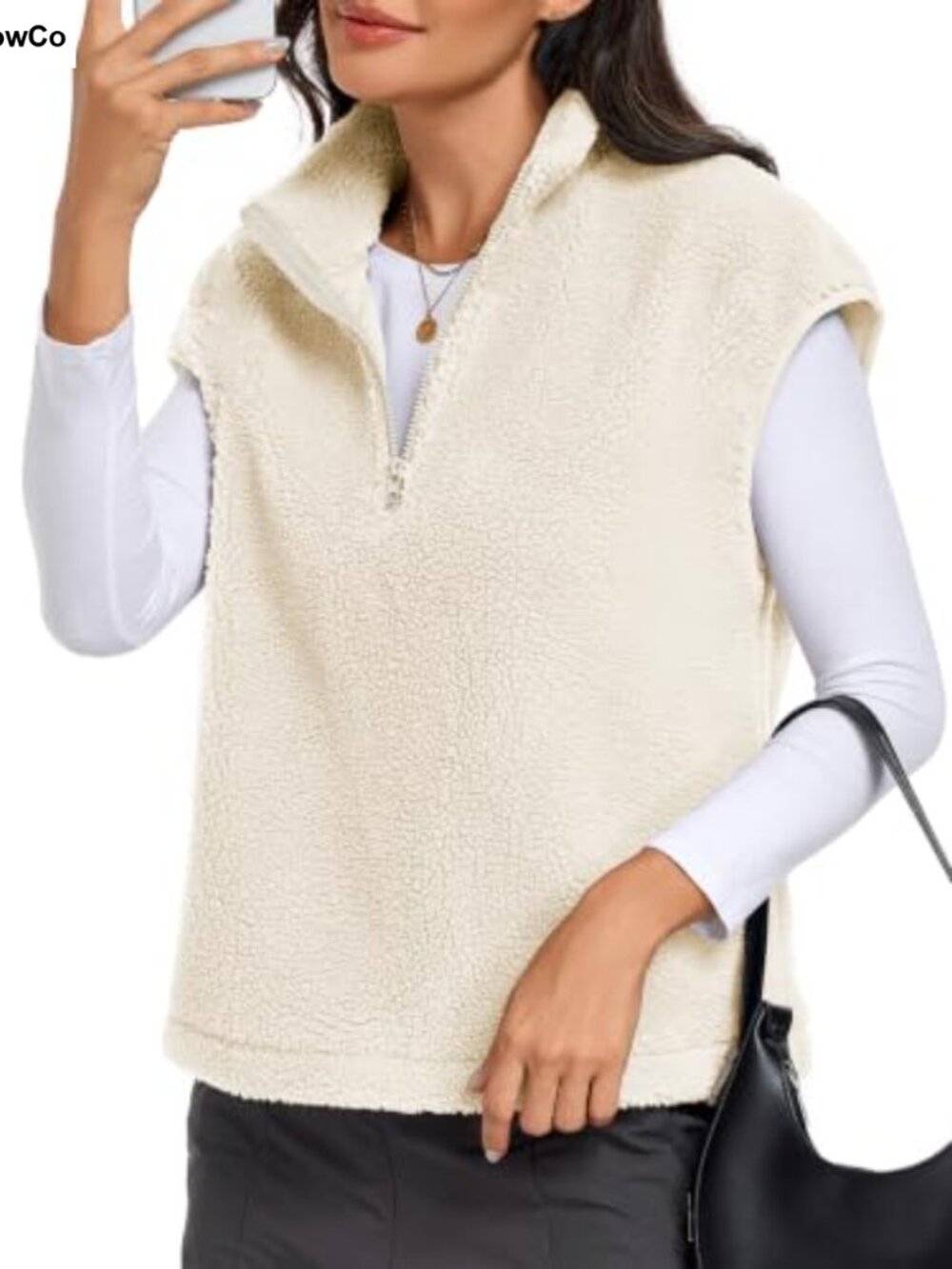 Women's Fleece Vest Mock Neck 1/4 Zip Sleeveless Pullover Sherpa Jacket